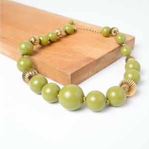 Modern Green and Gold Beaded Necklace